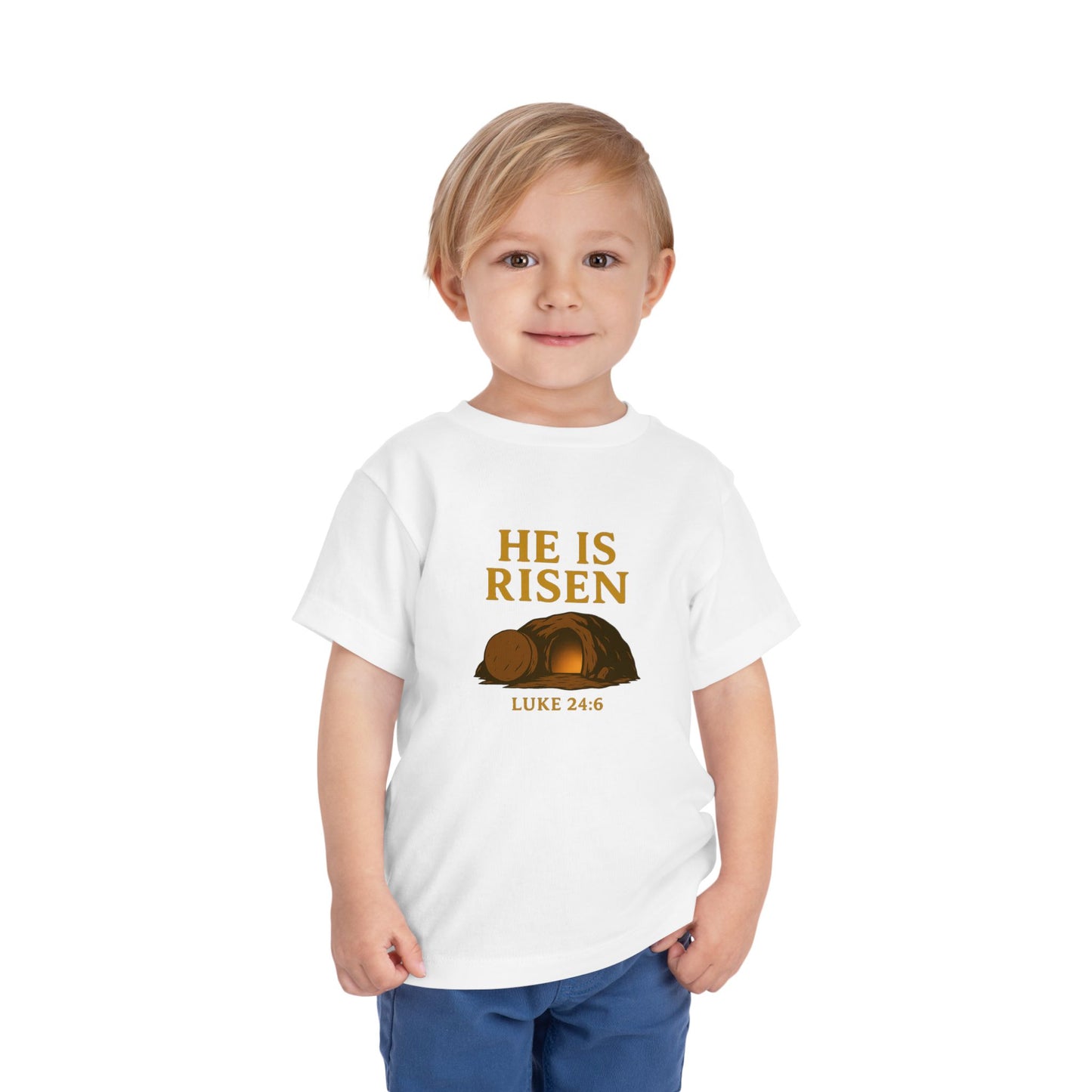 He Is Risen Toddler T-Shirt – Luke 24:6 - Empty Tomb Graphic