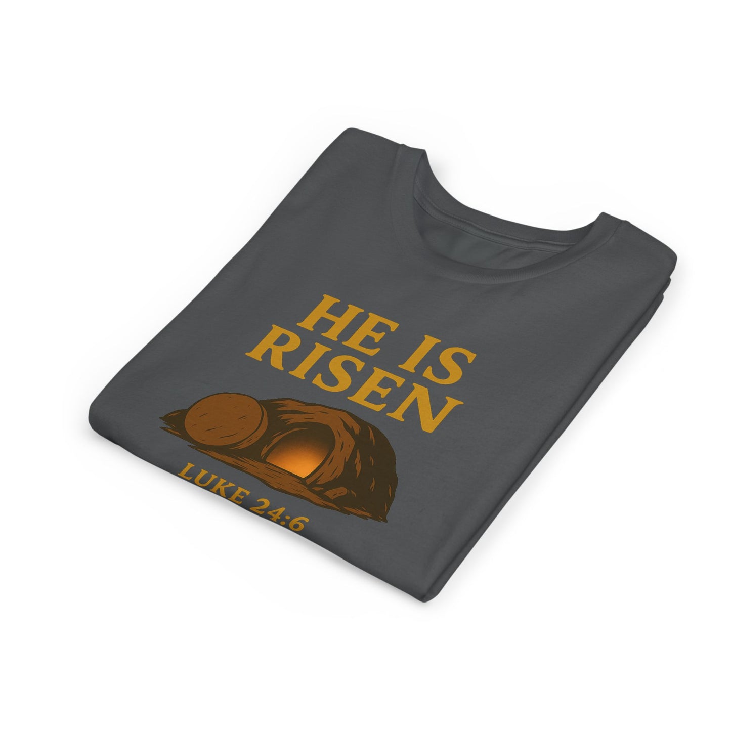 He is Risen Kids T-Shirt - Luke 24:6 - Empty Tomb Graphic