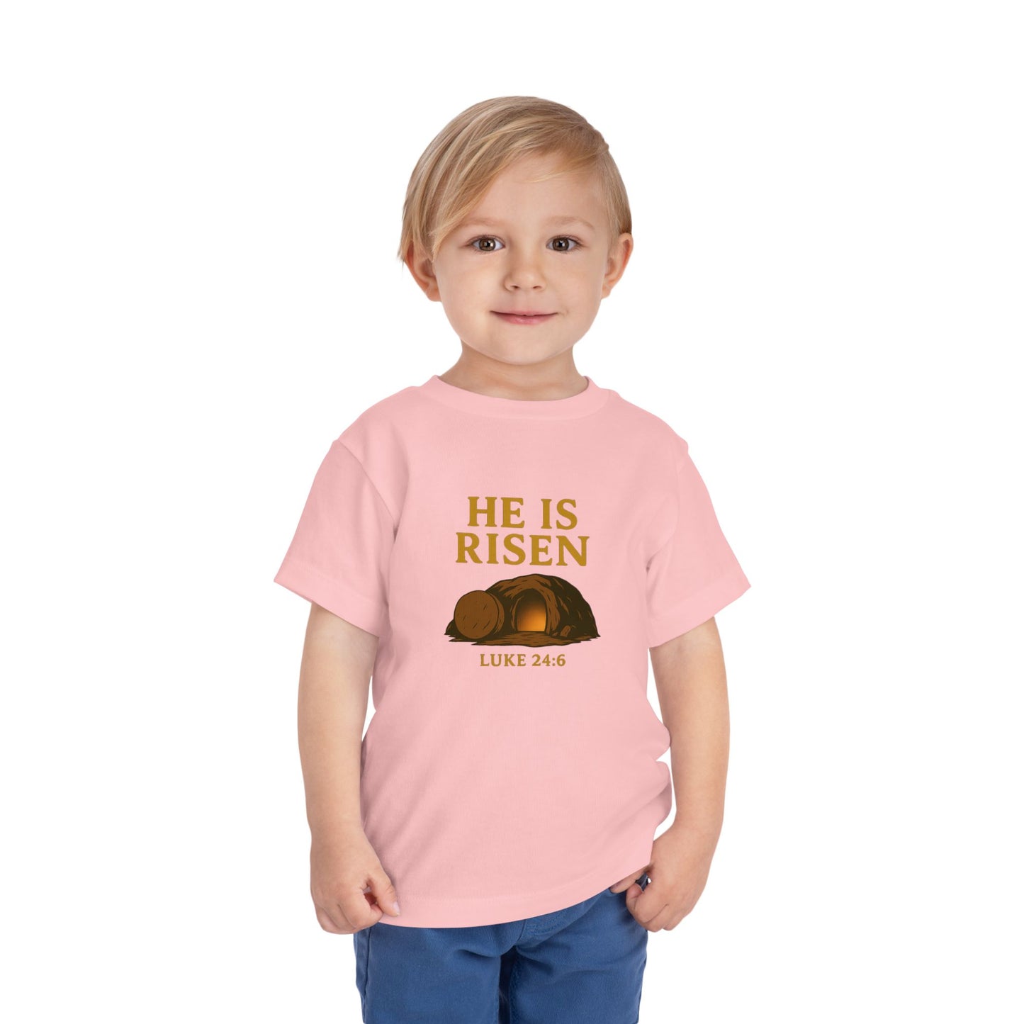 He Is Risen Toddler T-Shirt – Luke 24:6 - Empty Tomb Graphic