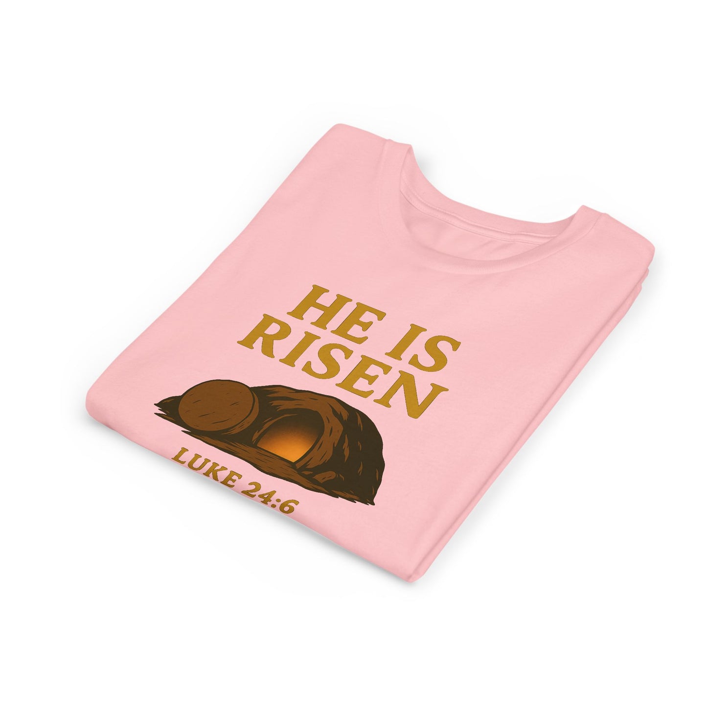 He is Risen Kids T-Shirt - Luke 24:6 - Empty Tomb Graphic