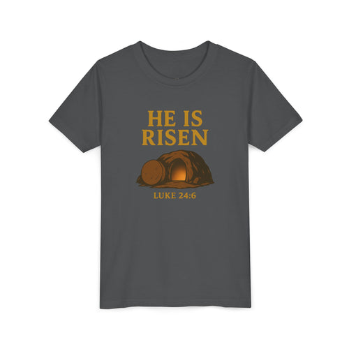 He is Risen Kids T-Shirt - Luke 24:6 - Empty Tomb Graphic