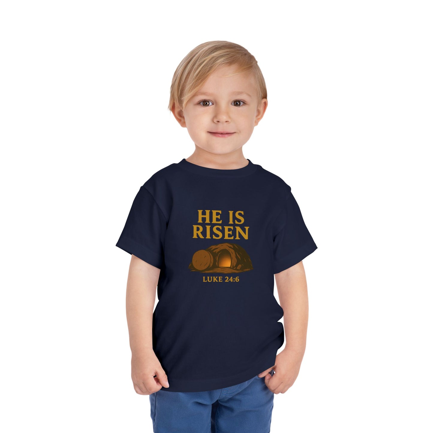 He Is Risen Toddler T-Shirt – Luke 24:6 - Empty Tomb Graphic