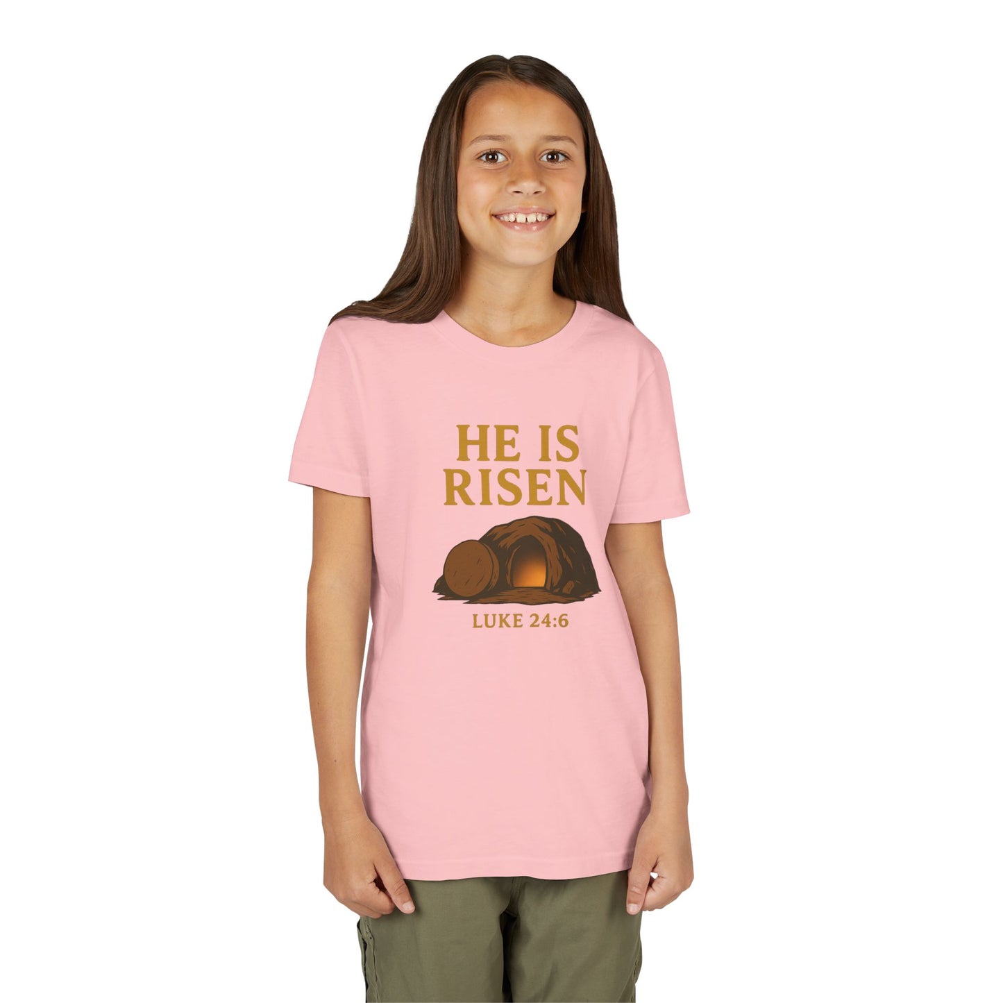 He is Risen Kids T-Shirt - Luke 24:6 - Empty Tomb Graphic