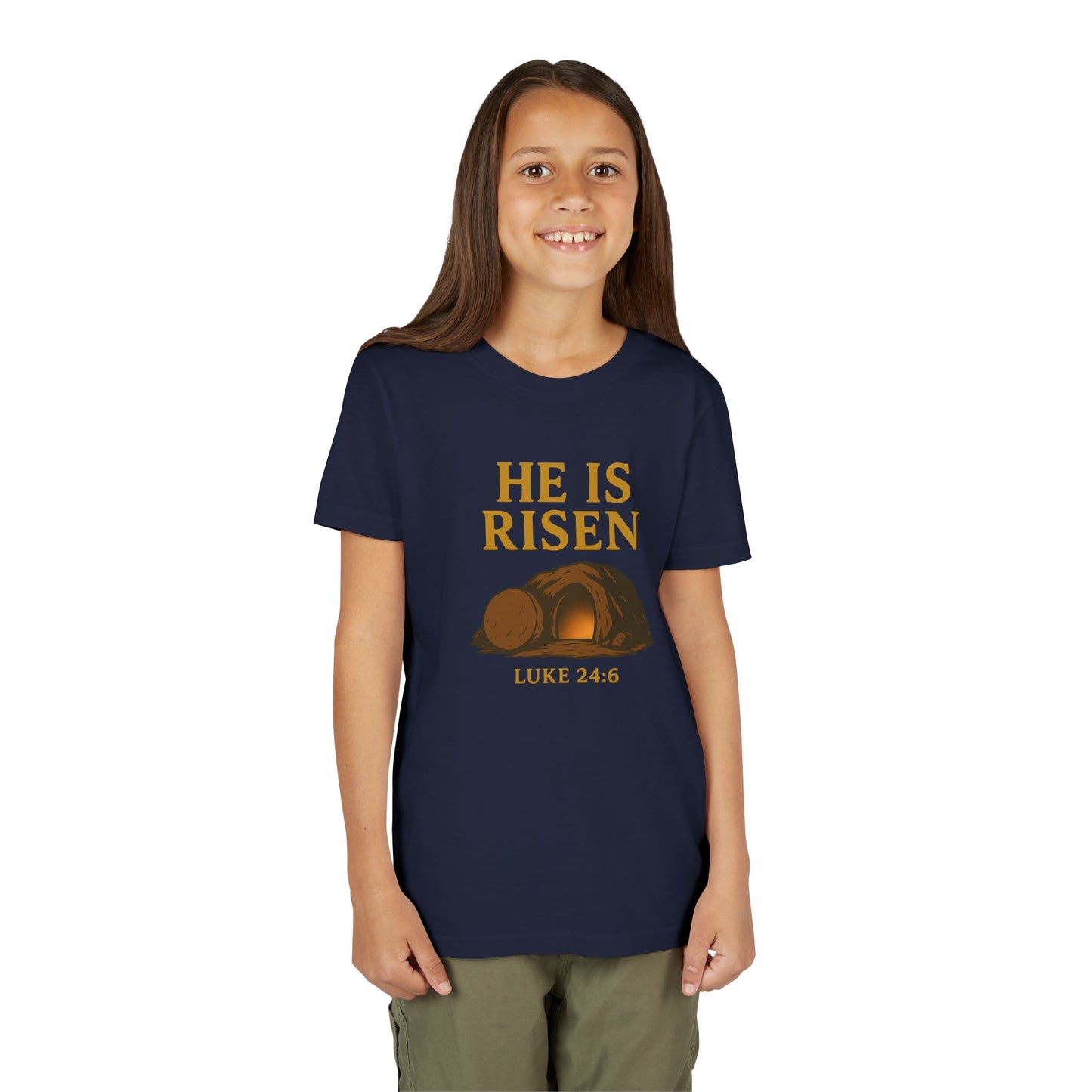 He is Risen Kids T-Shirt - Luke 24:6 - Empty Tomb Graphic
