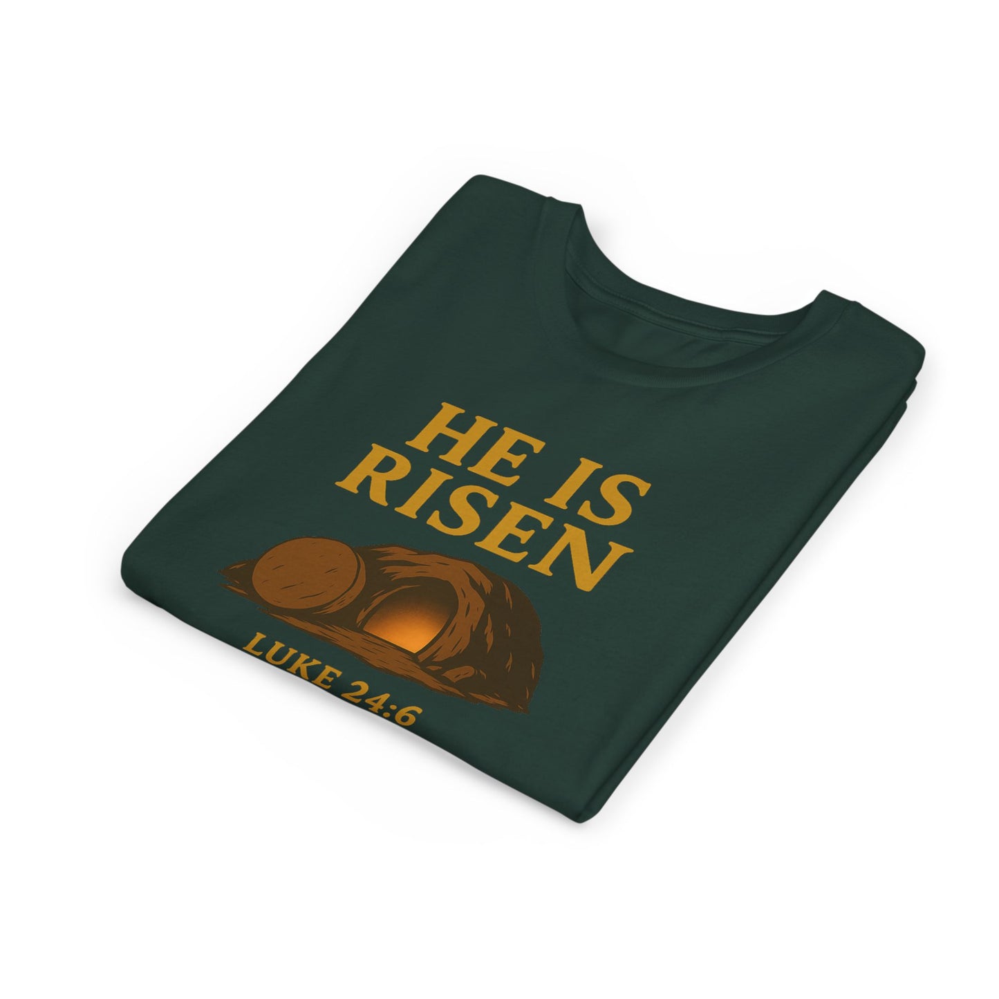 He is Risen Kids T-Shirt - Luke 24:6 - Empty Tomb Graphic