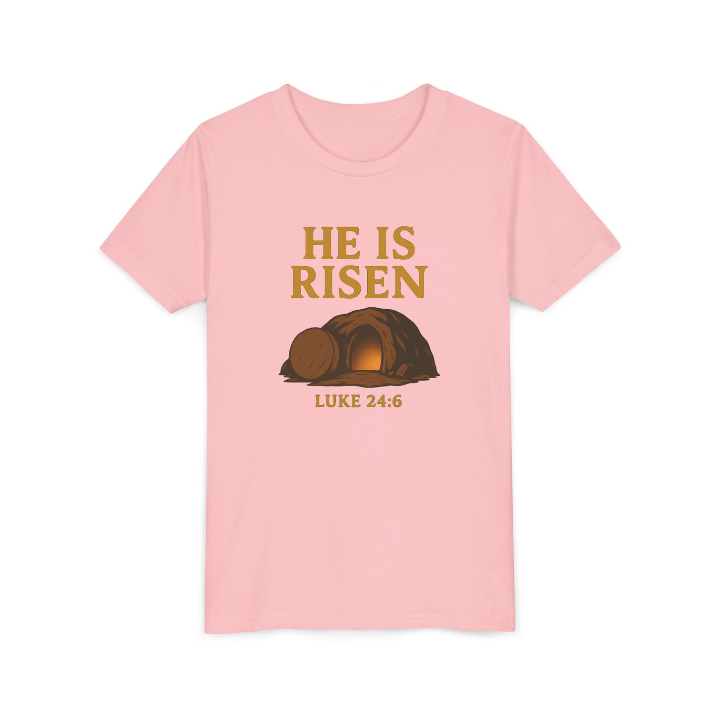 He is Risen Kids T-Shirt - Luke 24:6 - Empty Tomb Graphic