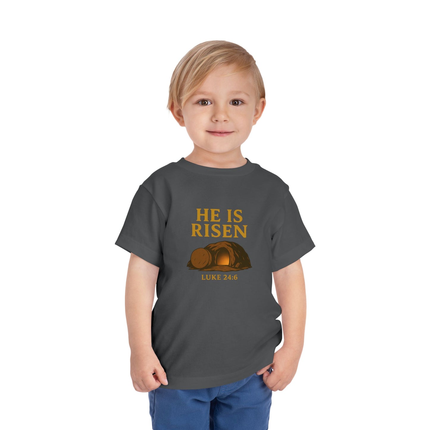 He Is Risen Toddler T-Shirt – Luke 24:6 - Empty Tomb Graphic