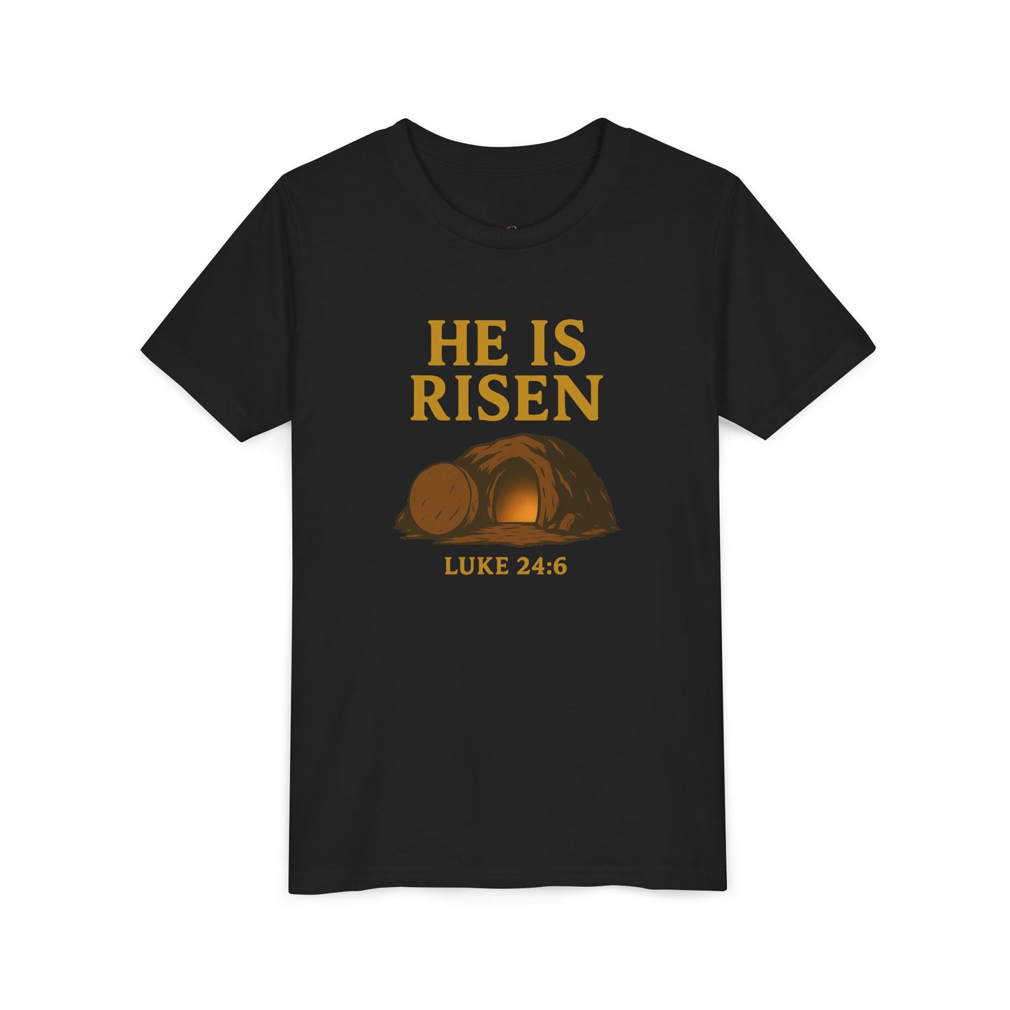 He is Risen Kids T-Shirt - Luke 24:6 - Empty Tomb Graphic