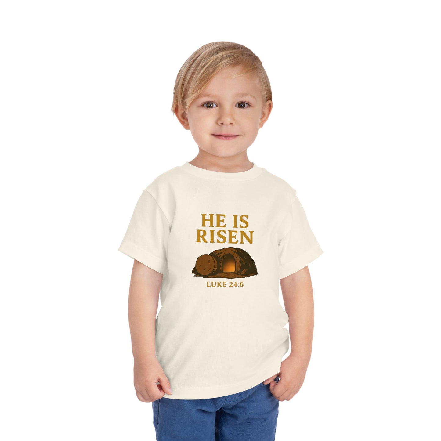 He Is Risen Toddler T-Shirt – Luke 24:6 - Empty Tomb Graphic