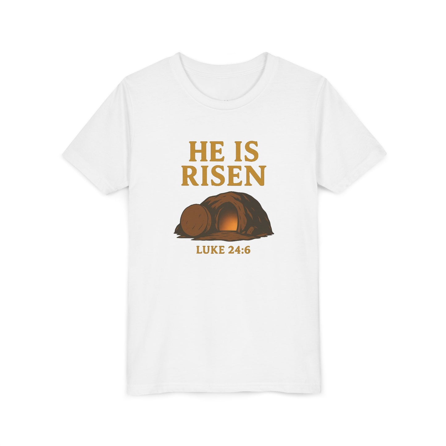 He is Risen Kids T-Shirt - Luke 24:6 - Empty Tomb Graphic
