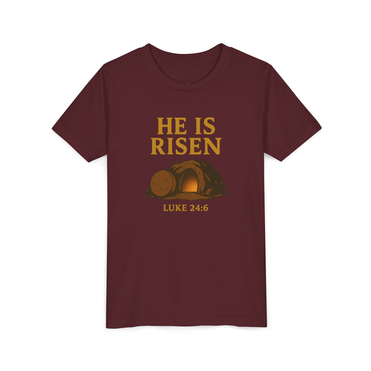 He is Risen Kids T-Shirt - Luke 24:6 - Empty Tomb Graphic