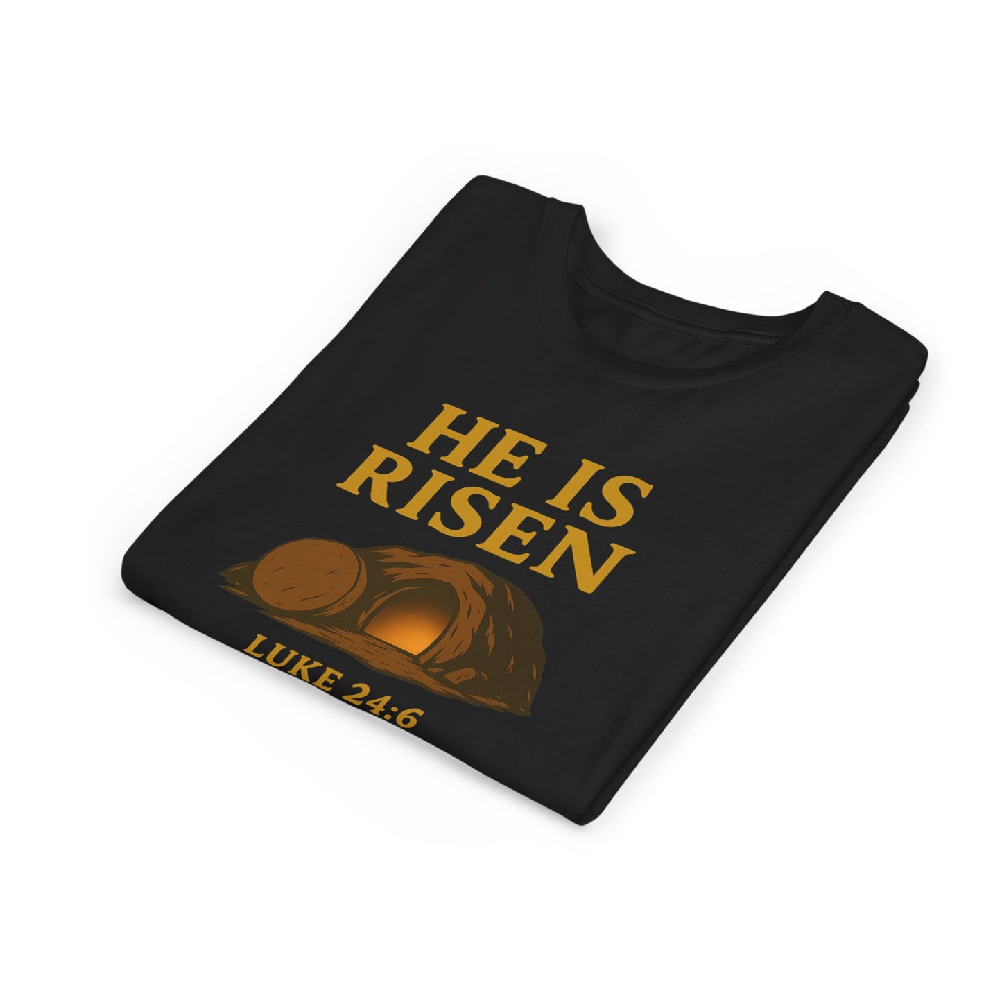 He is Risen Kids T-Shirt - Luke 24:6 - Empty Tomb Graphic