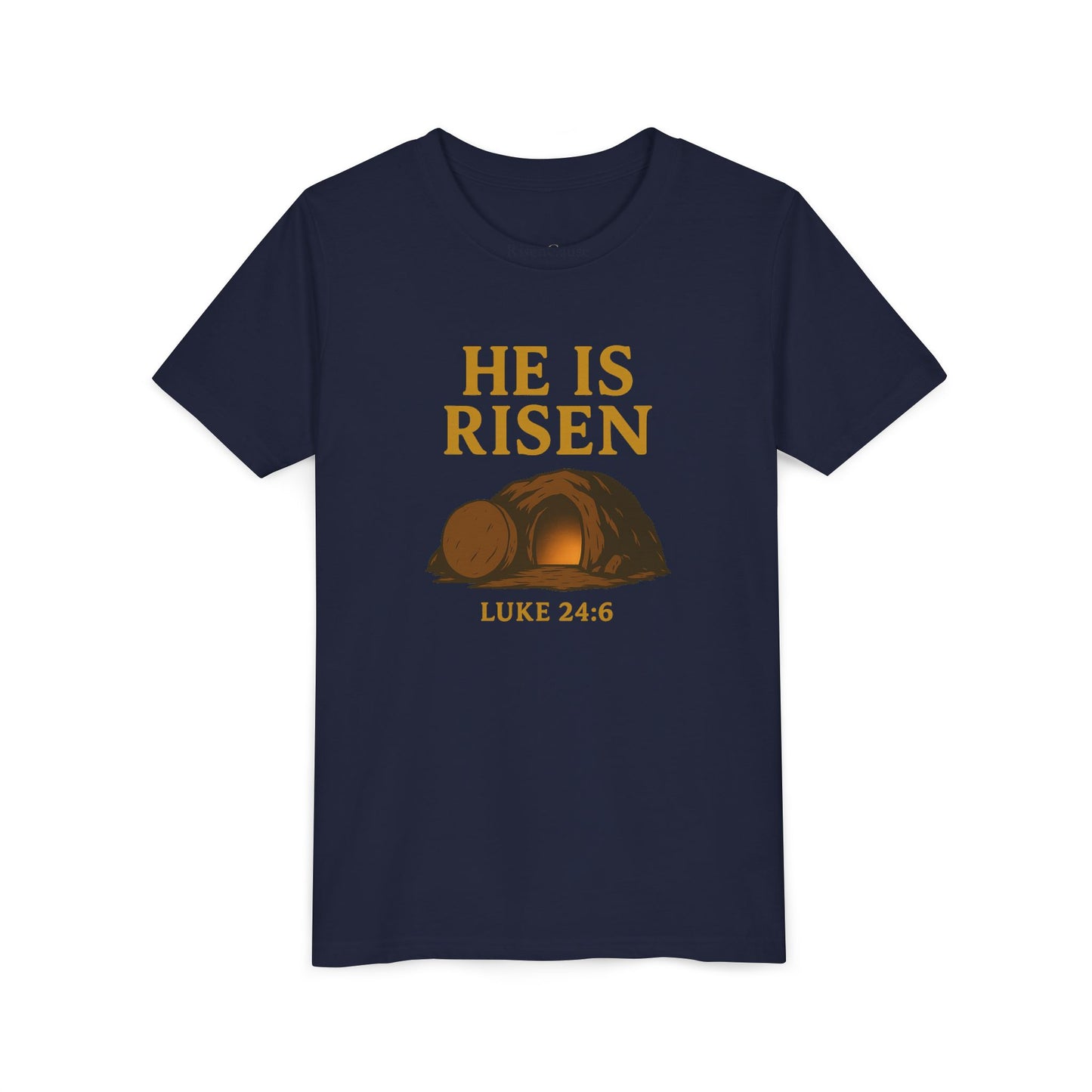 He is Risen Kids T-Shirt - Luke 24:6 - Empty Tomb Graphic