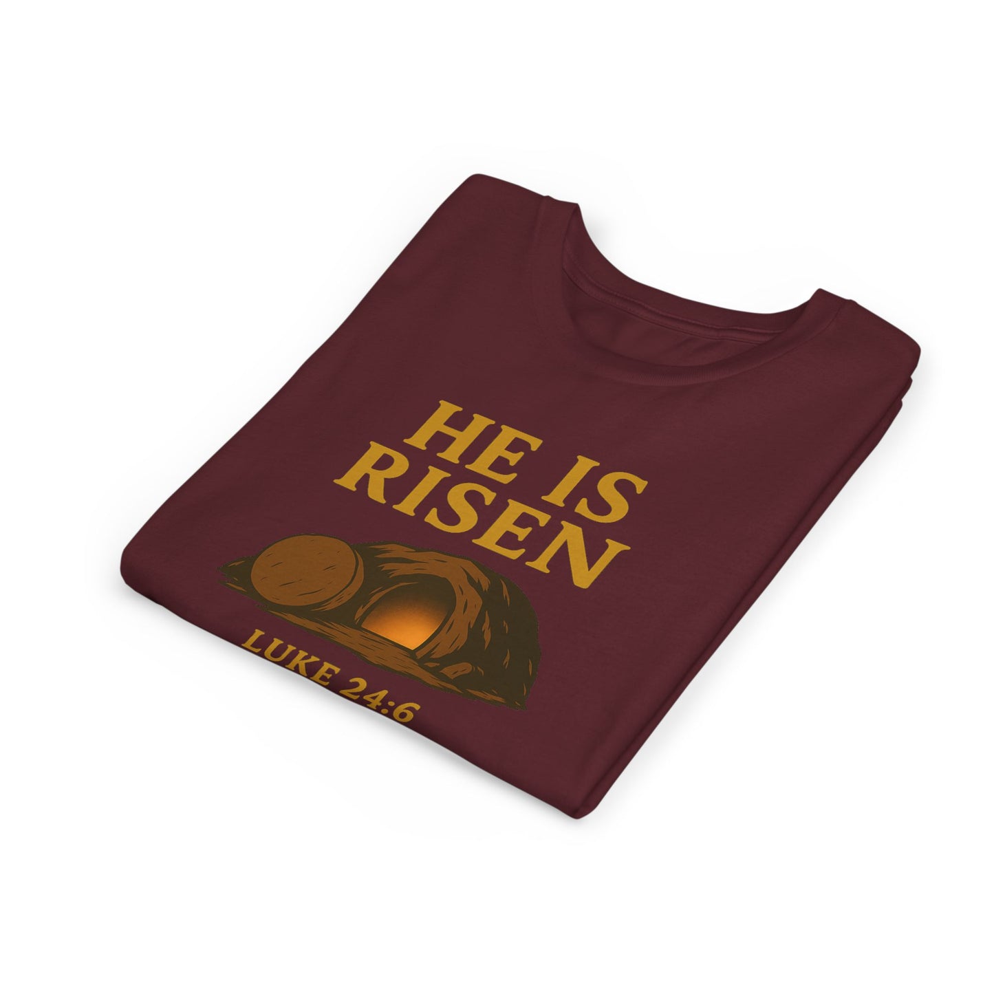 He is Risen Kids T-Shirt - Luke 24:6 - Empty Tomb Graphic