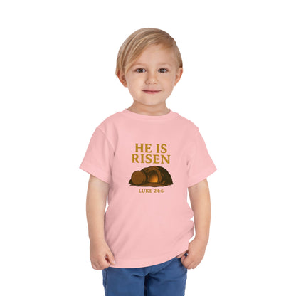 He Is Risen Toddler T-Shirt – Luke 24:6 - Empty Tomb Graphic