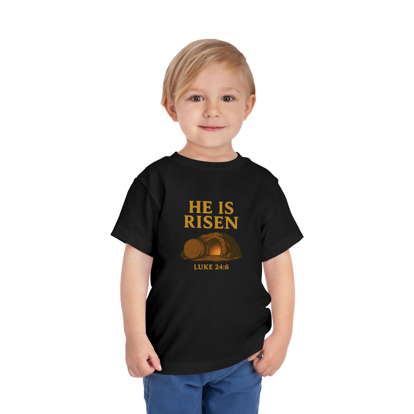 He Is Risen Toddler T-Shirt – Luke 24:6 - Empty Tomb Graphic