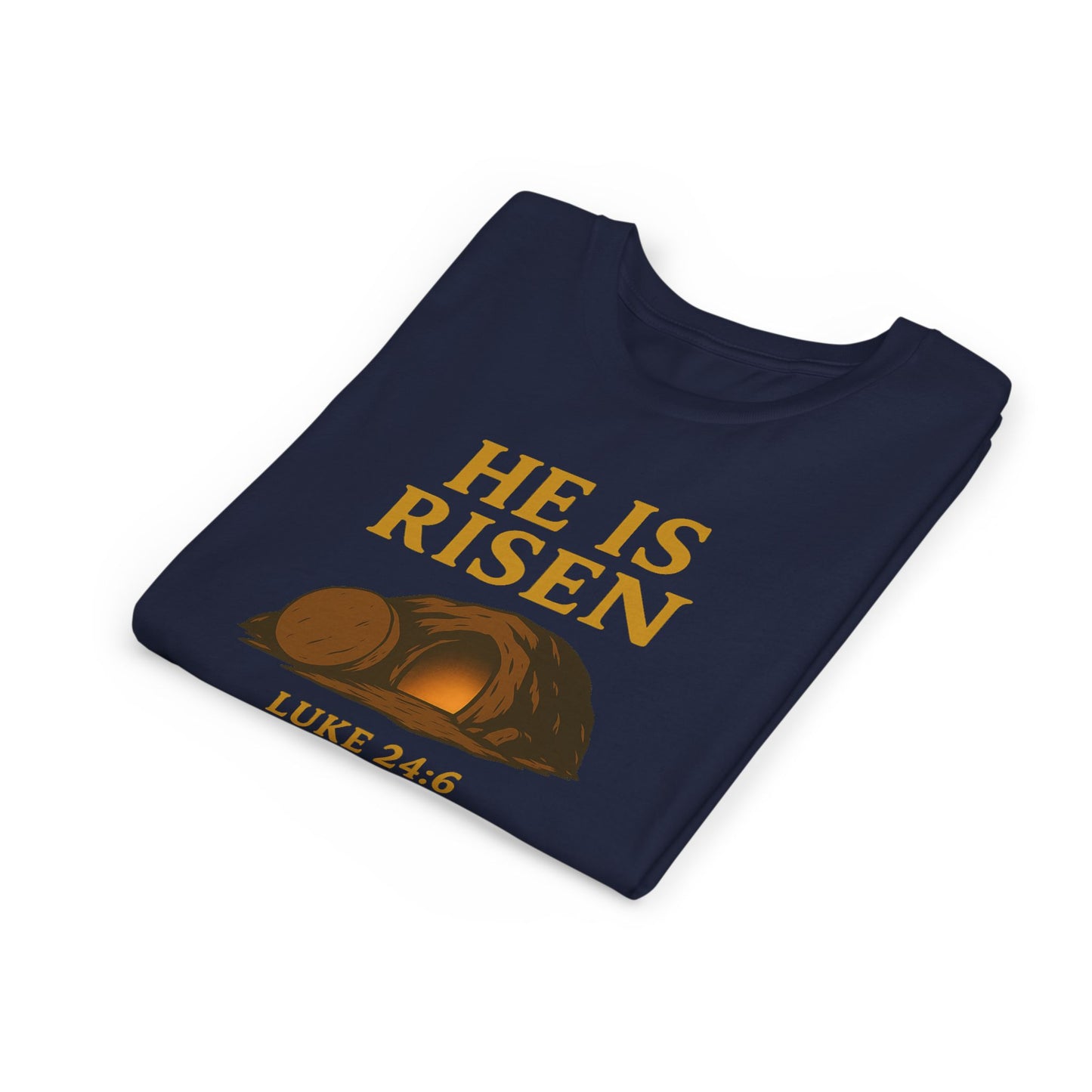 He is Risen Kids T-Shirt - Luke 24:6 - Empty Tomb Graphic