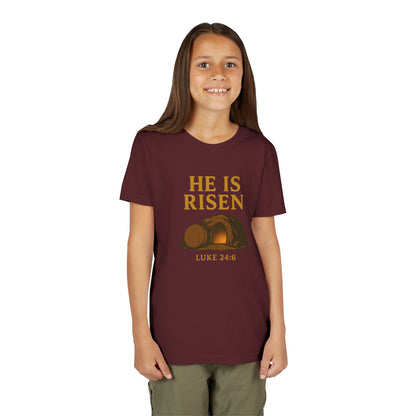 He is Risen Kids T-Shirt - Luke 24:6 - Empty Tomb Graphic