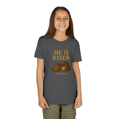 He is Risen Kids T-Shirt - Luke 24:6 - Empty Tomb Graphic