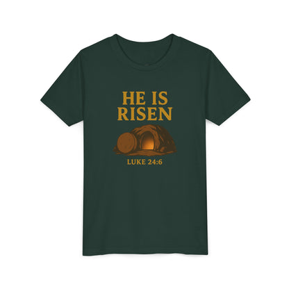 He is Risen Kids T-Shirt - Luke 24:6 - Empty Tomb Graphic