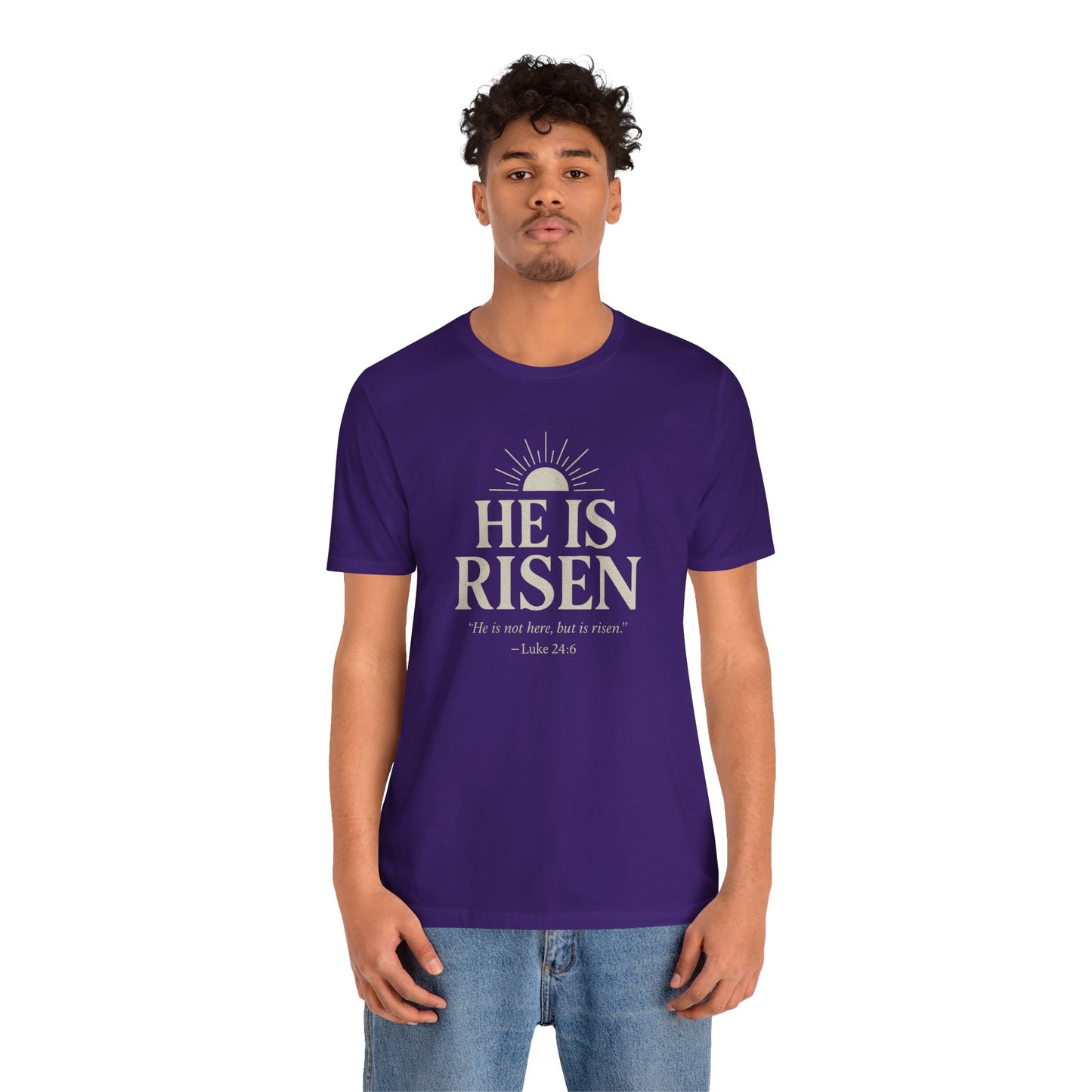 He Is Risen Christian T-Shirt - Luke 24:6 Bible Verse Faith Tee