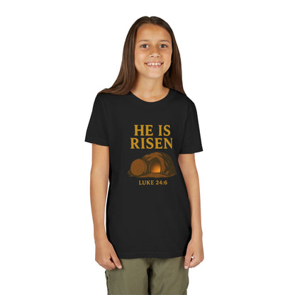 He is Risen Kids T-Shirt - Luke 24:6 - Empty Tomb Graphic