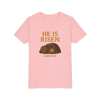 He is Risen Kids T-Shirt - Luke 24:6 - Empty Tomb Graphic
