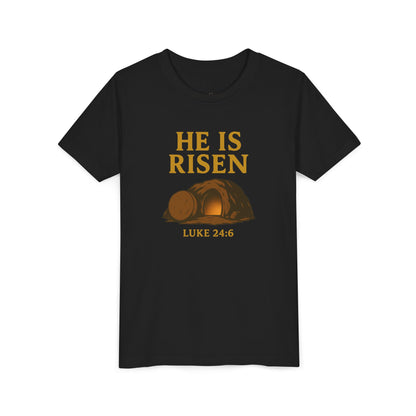 He is Risen Kids T-Shirt - Luke 24:6 - Empty Tomb Graphic