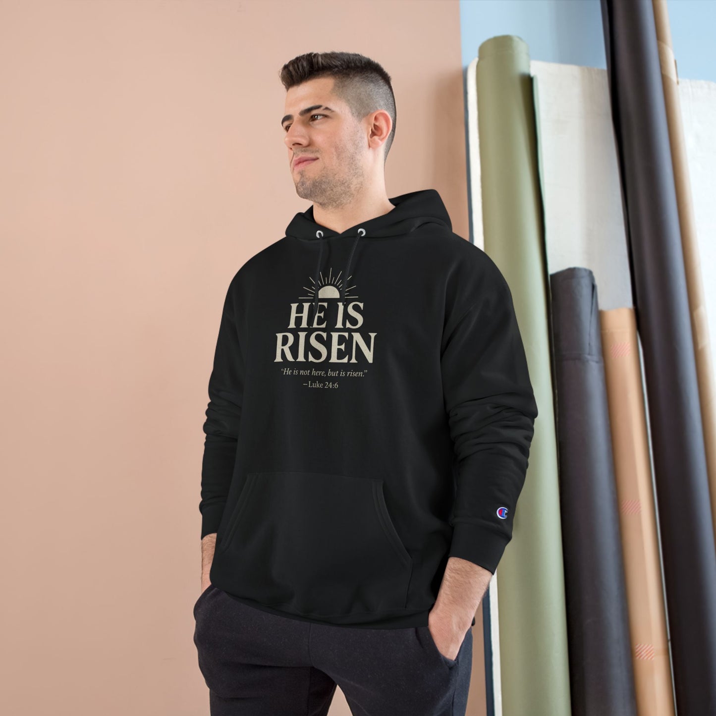 He Is Risen Christian Hoodie – Luke 24:6 Bible Verse Sweatshirt for Men and Women