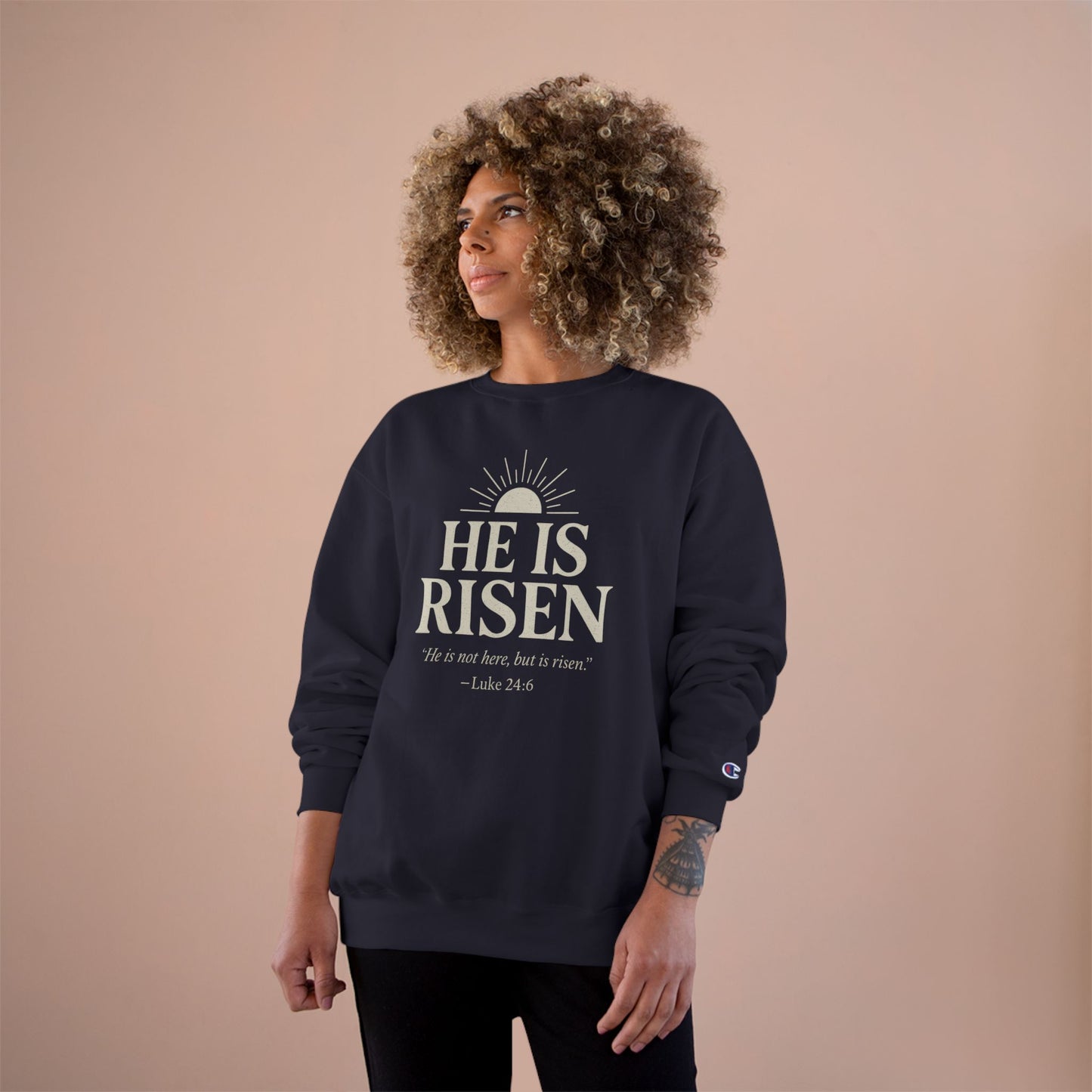 He Is Risen Christian Sweatshirt - Luke 24:6 Bible Verse Faith-Based Unisex Pullover