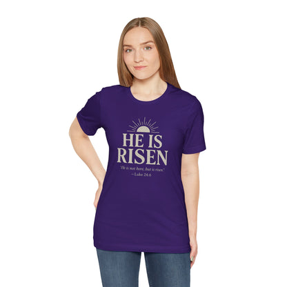 He Is Risen Christian T-Shirt - Luke 24:6 Bible Verse Faith Tee