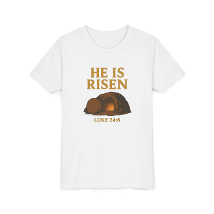 He is Risen Kids T-Shirt - Luke 24:6 - Empty Tomb Graphic