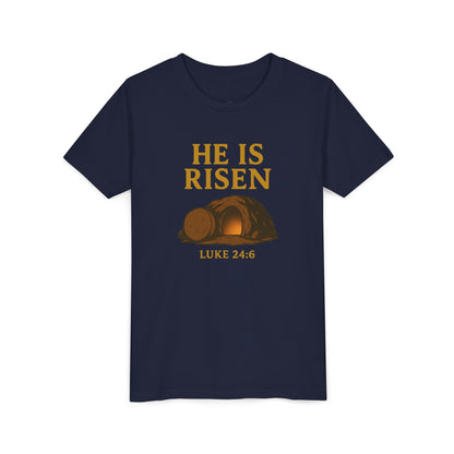 He is Risen Kids T-Shirt - Luke 24:6 - Empty Tomb Graphic