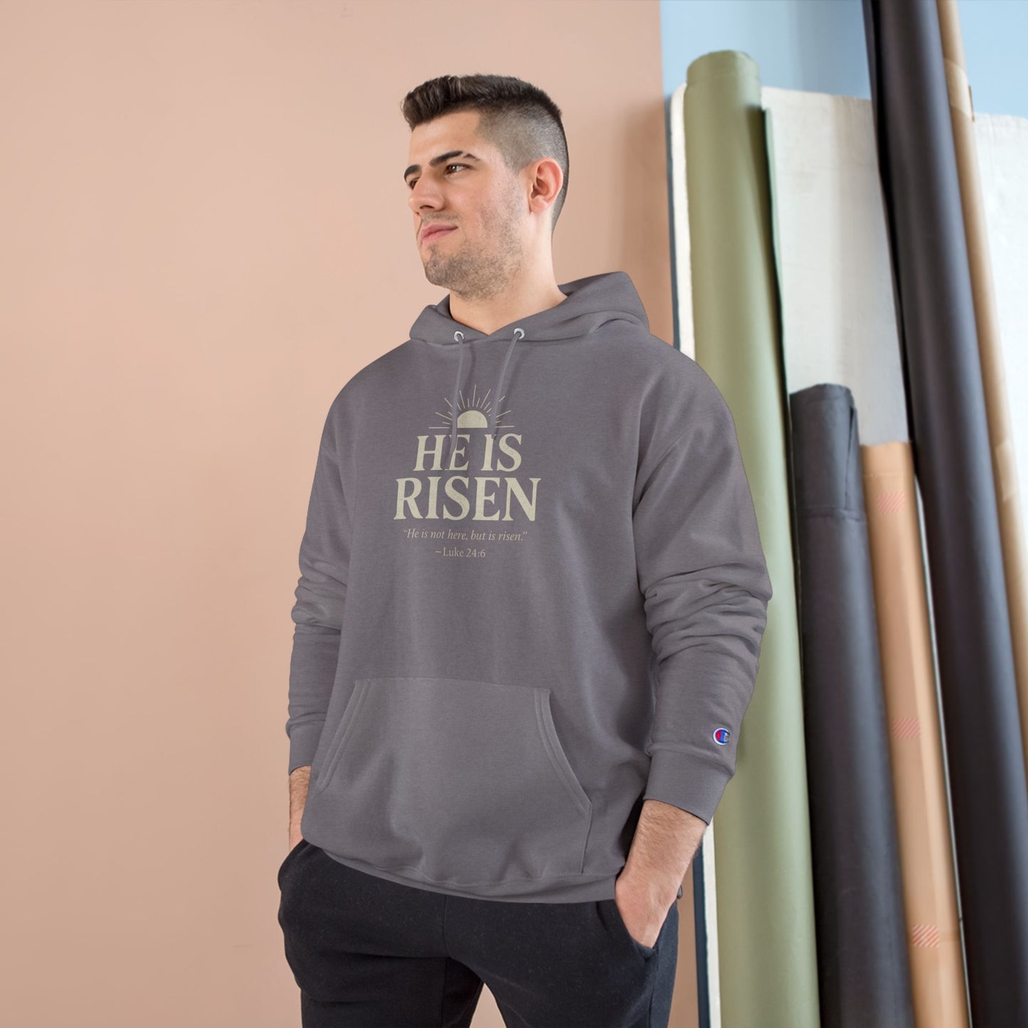 He Is Risen Christian Hoodie – Luke 24:6 Bible Verse Sweatshirt for Men and Women