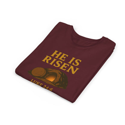 He is Risen Kids T-Shirt - Luke 24:6 - Empty Tomb Graphic
