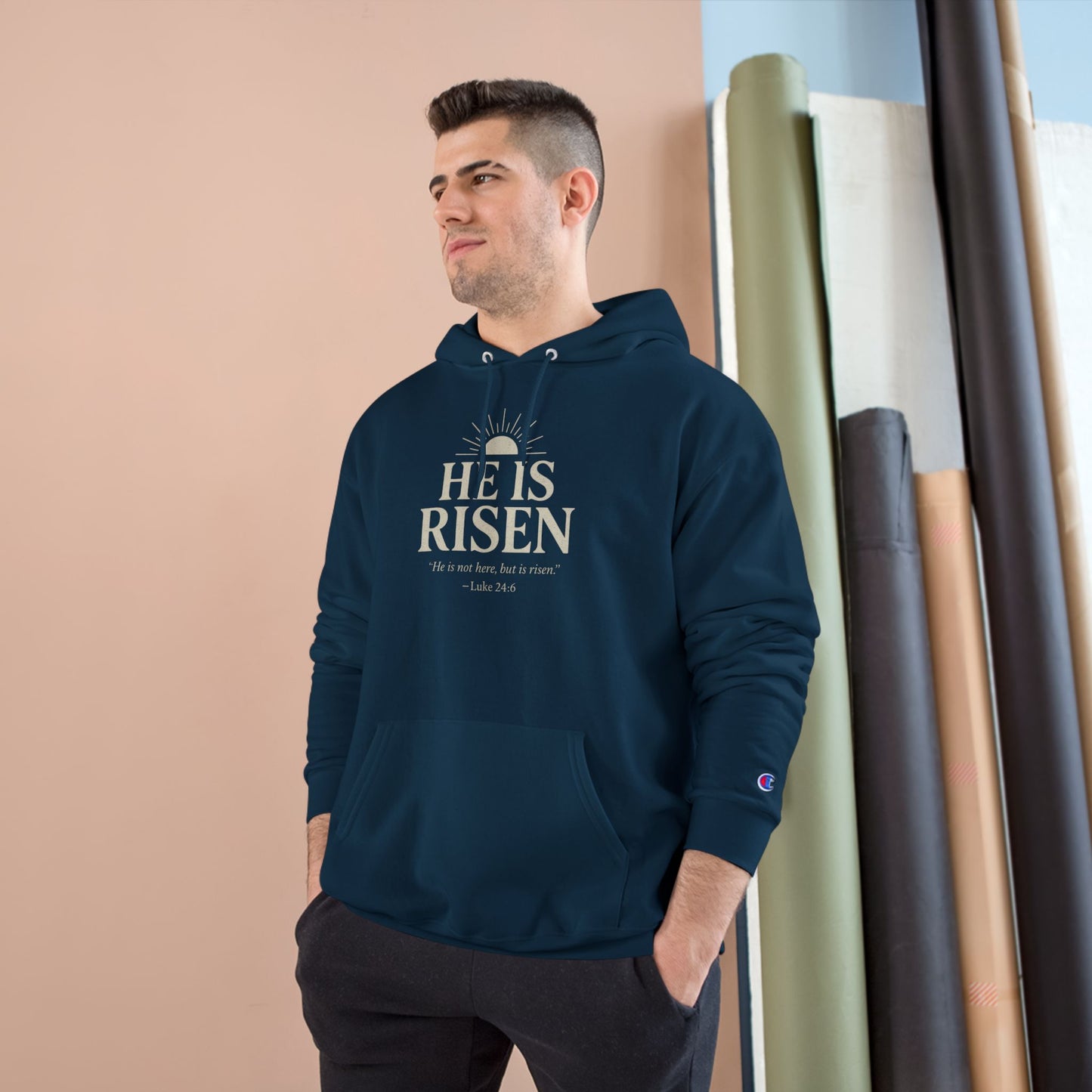 He Is Risen Christian Hoodie – Luke 24:6 Bible Verse Sweatshirt for Men and Women
