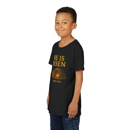 He is Risen Kids T-Shirt - Luke 24:6 - Empty Tomb Graphic