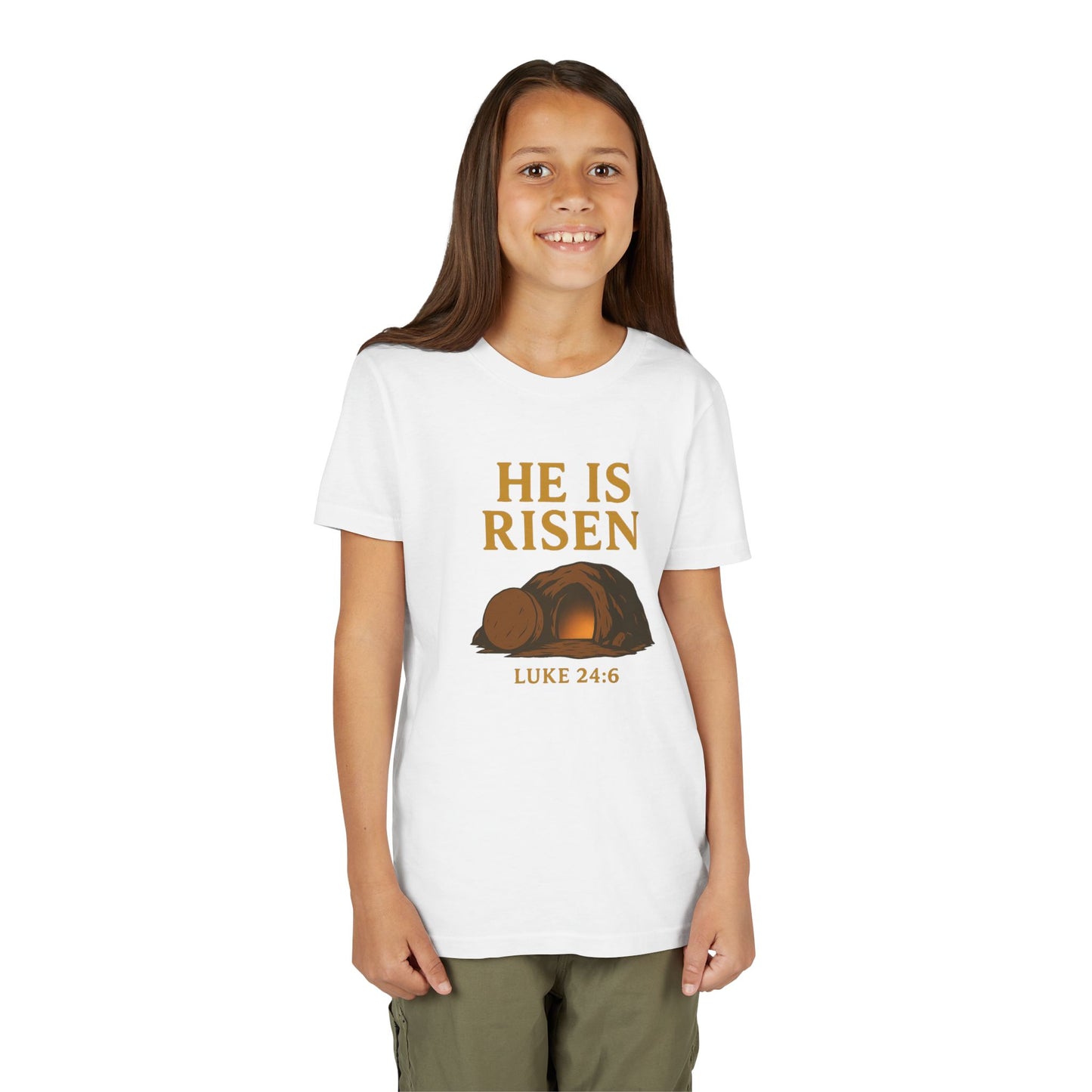 He is Risen Kids T-Shirt - Luke 24:6 - Empty Tomb Graphic