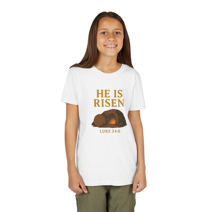He is Risen Kids T-Shirt - Luke 24:6 - Empty Tomb Graphic